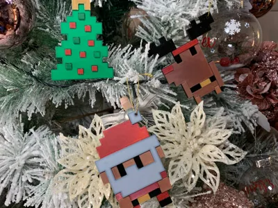 Textured Christmas Trio Ornament – Pixel Art