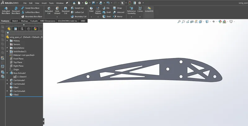 RC WING CROSS SECTION - 3MM CARBON TUBES