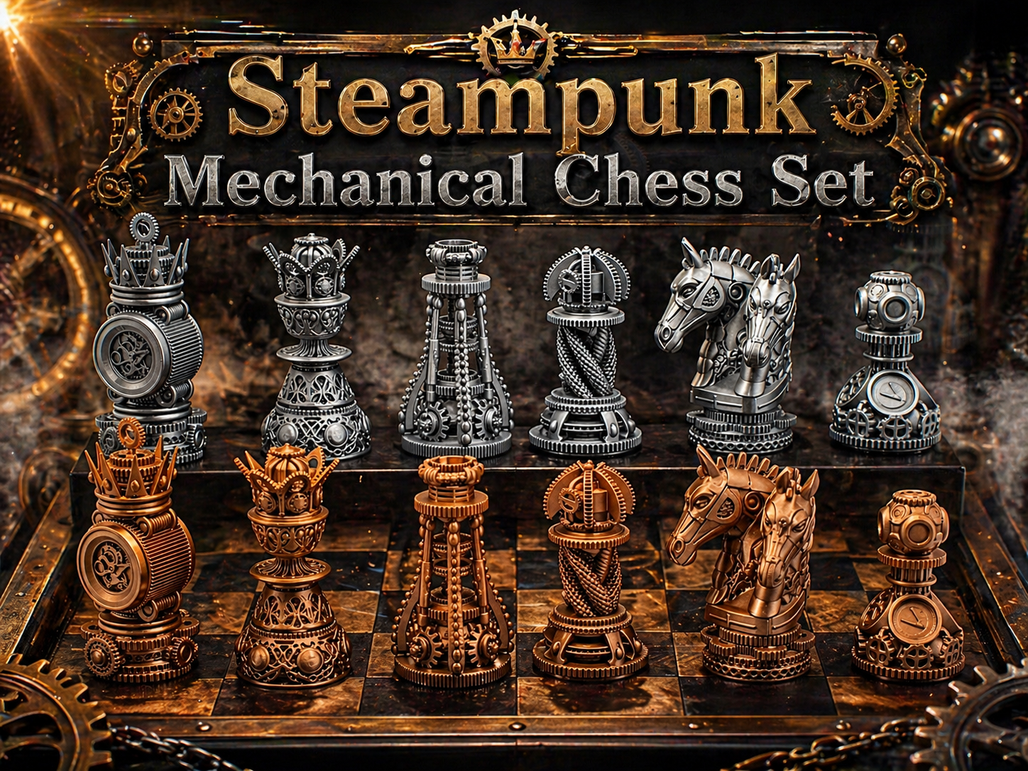 Steampunk Mechanical Chess Set | Gear Chess Pieces