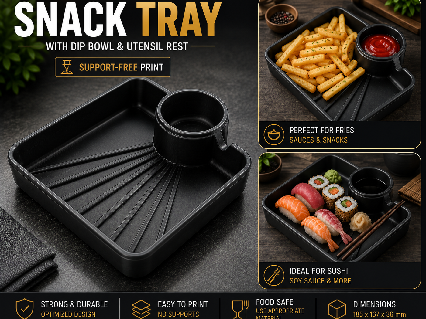 All-in-One Snack Tray with Dip Bowl & Utensil Rest