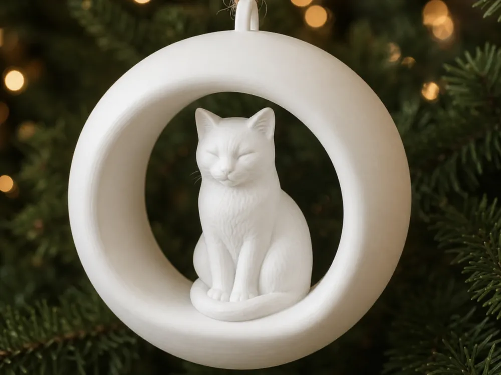 Letrero o emblema decorativo: Cute Cat Christmas Ornament. Referencia del modelo original.