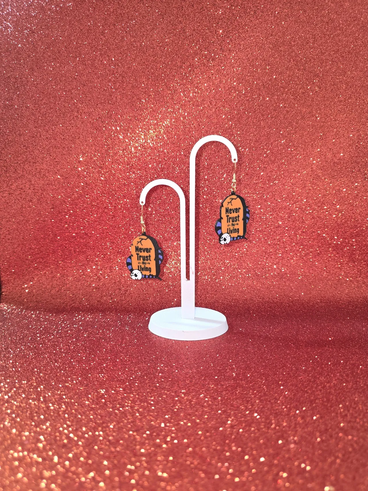 Demonic gravestone earrings view 3