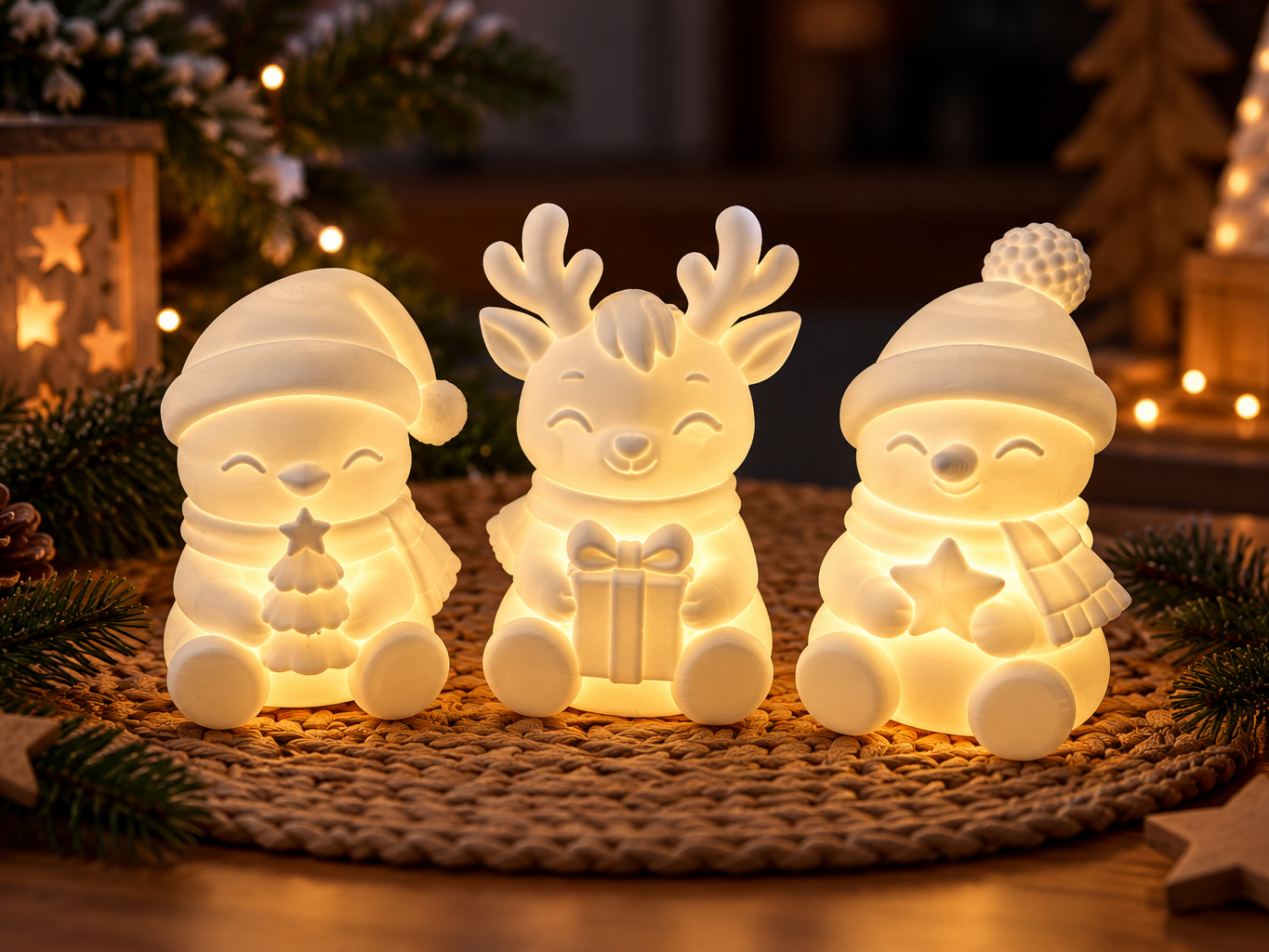 Trío Navideño Mágico con Luz LED