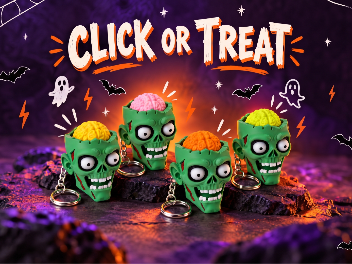 The Zombie Brain Clicker Keychain for Halloween - 1