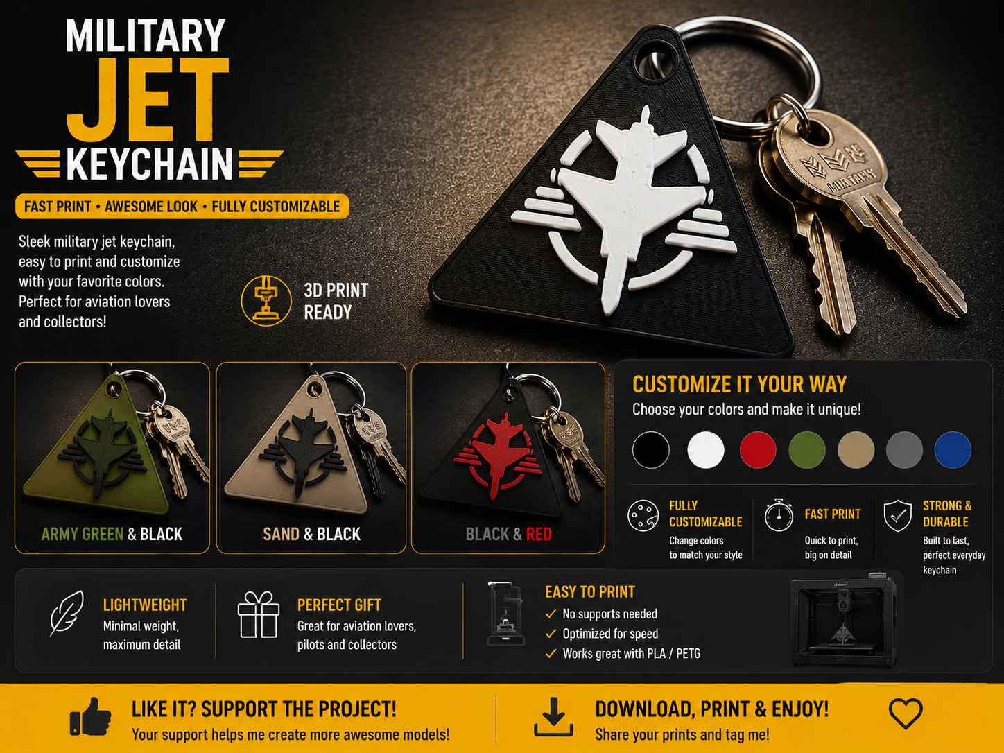 Stealth Jet Triangle Keychain Military Portachiavi
