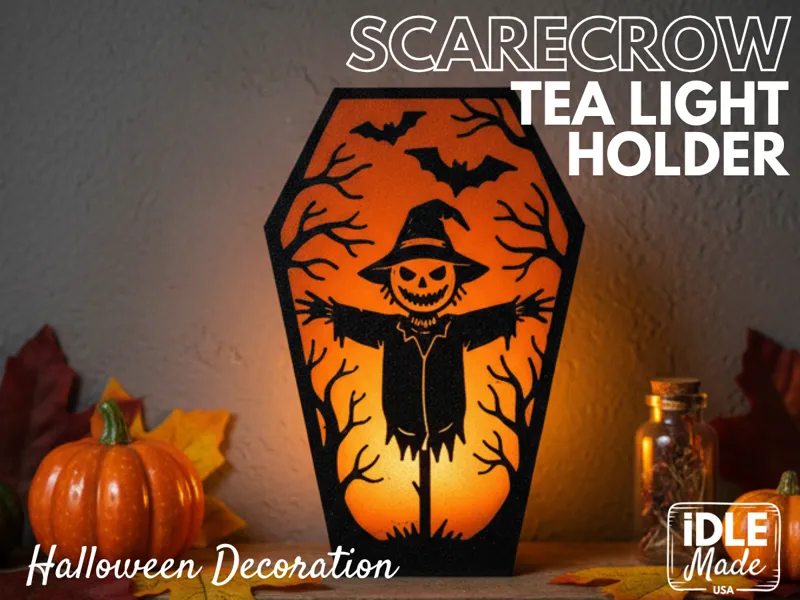 Spooky Scarecrow Coffin Halloween Tea-Light Holder