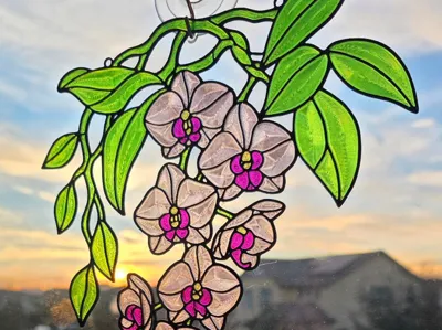 Hanging Orchid Stained Glass 