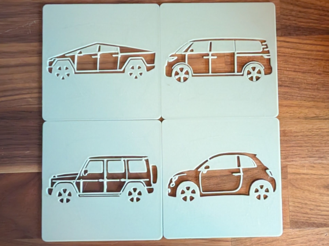 Car Stencil Set - Tesla, VW, Mercedes, Fiat 3D model