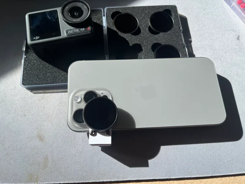 DJI action ND lens filter mount for iPhone 15 pro