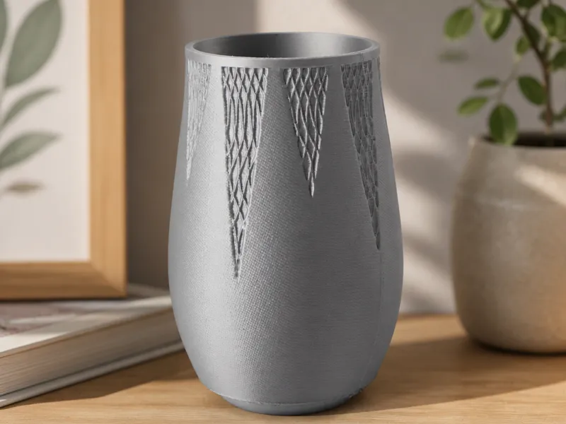 Silver Geometric Vase - Modern Textured Decor