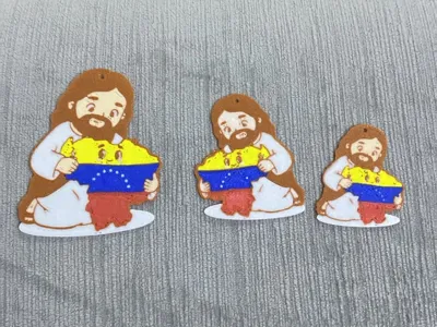 Keychain and Pin Jesus with Map of Venezuela AMS 