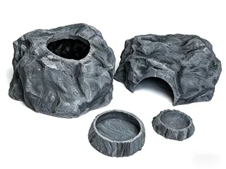 set rettili tana umida, calda, ciotole