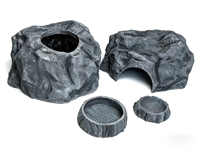 set rettili tana umida, calda, ciotole