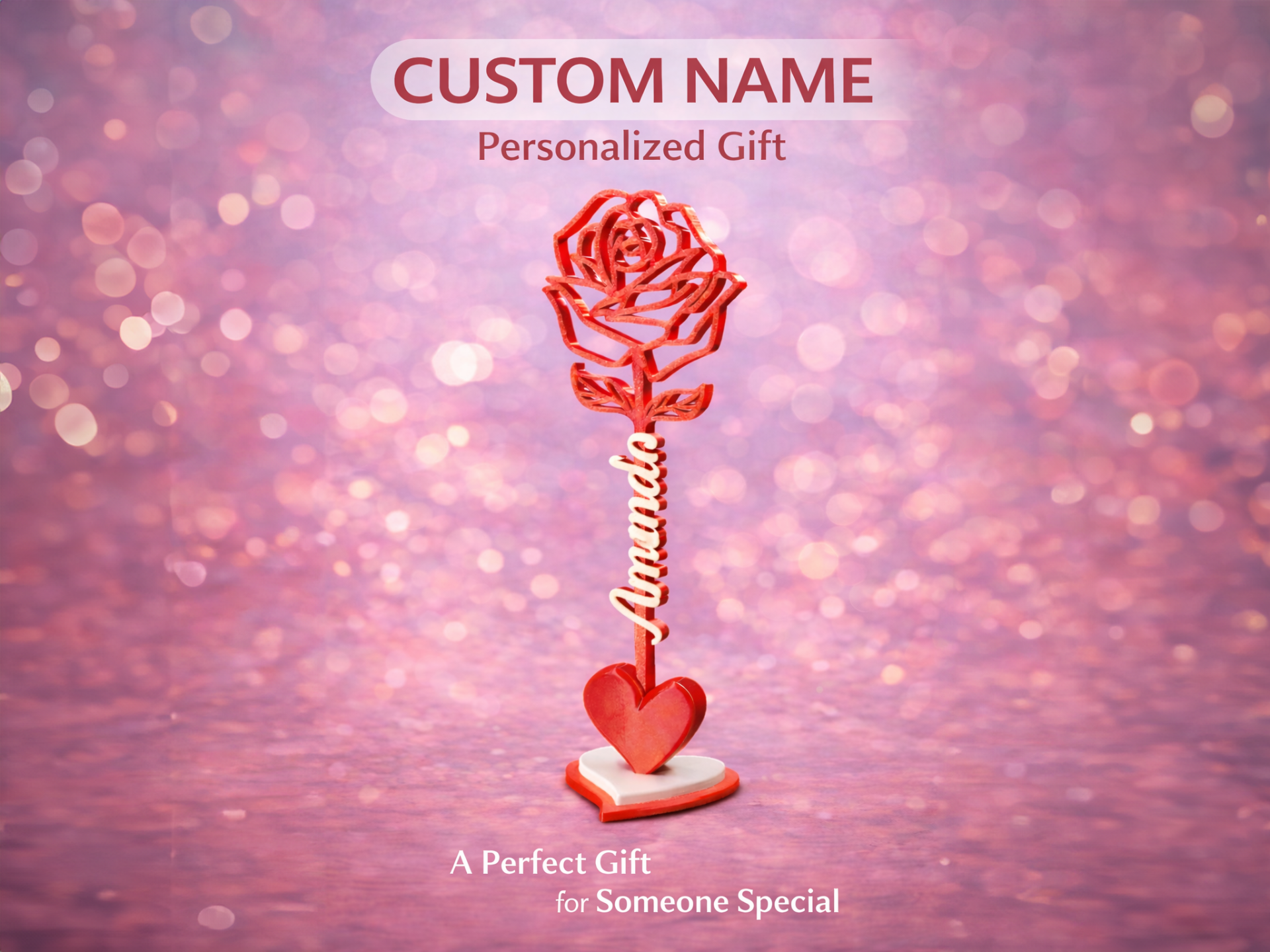 Valentine Rose with Stem "I love you"(Custom Name)