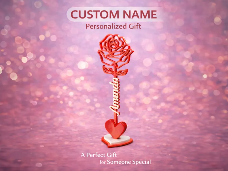 Valentine Rose with Stem "I love you"(Custom Name)