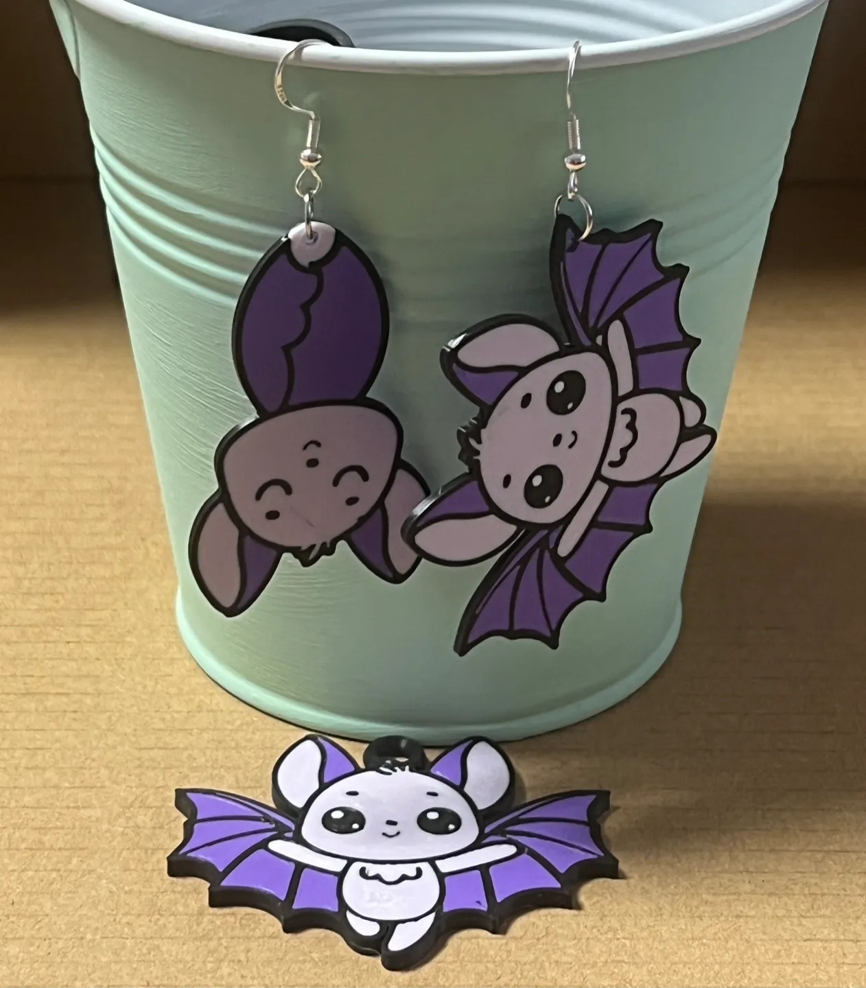 Two sides bats earrings view 2