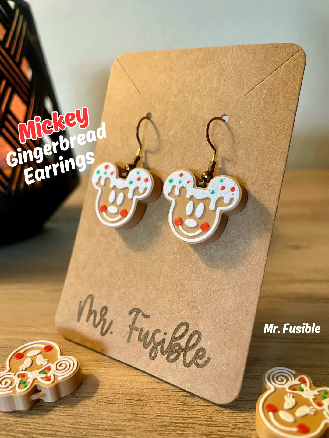 Mickey Gingerbread Christmas Earrings view 3