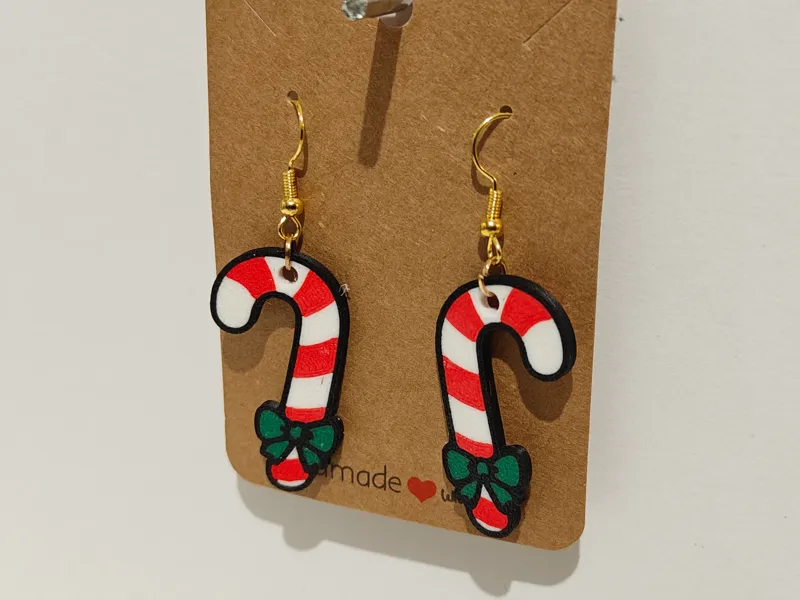 Boucles d'oreilles de Noël mignonnes canne à sucre