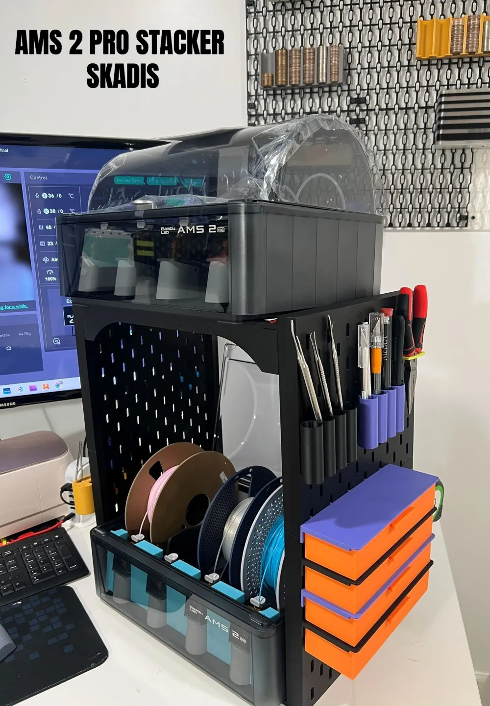 AMS 2 PRO STACKER WITH SKADIS SIDES - Free 3D Print Model - MakerWorld