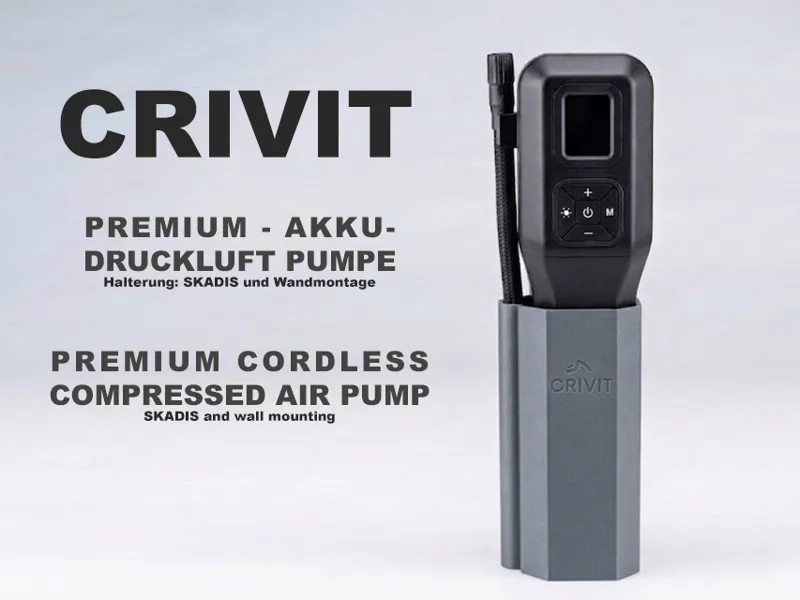 CRIVIT AKKU Druckluftpumpe Skadis und Wand Montage