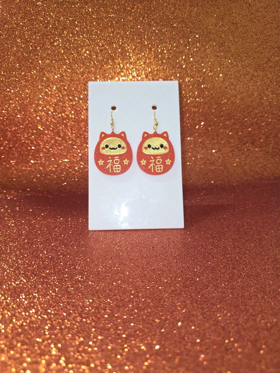 Chinese lucky cat earrings view 2