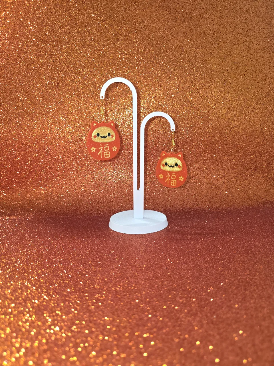 Chinese lucky cat earrings view 3