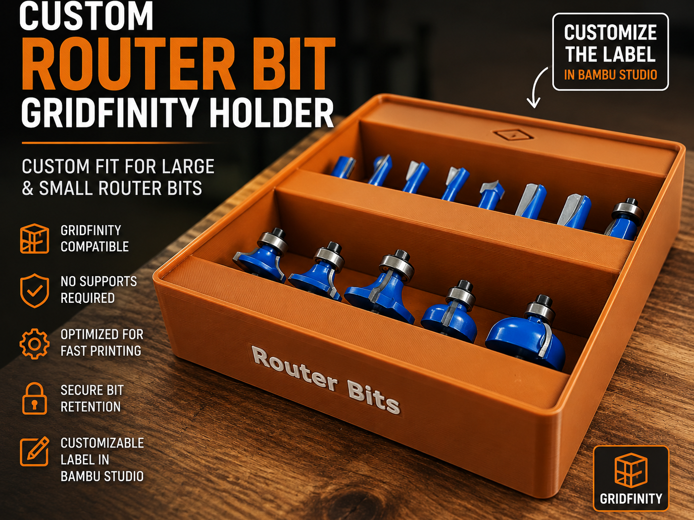 Custom Router Bit Gridfinity Holder