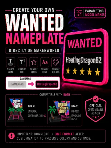 Letrero o emblema decorativo: GTA VI Customizable WANTED Nameplate — vista de referencia 2