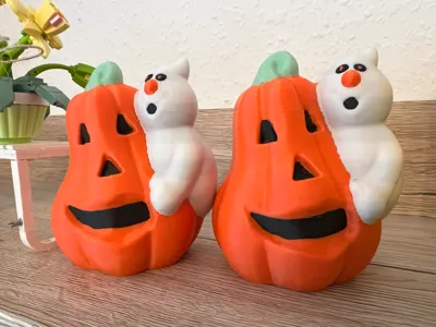 Ghost hugging Pumpkin AMS print for Halloween