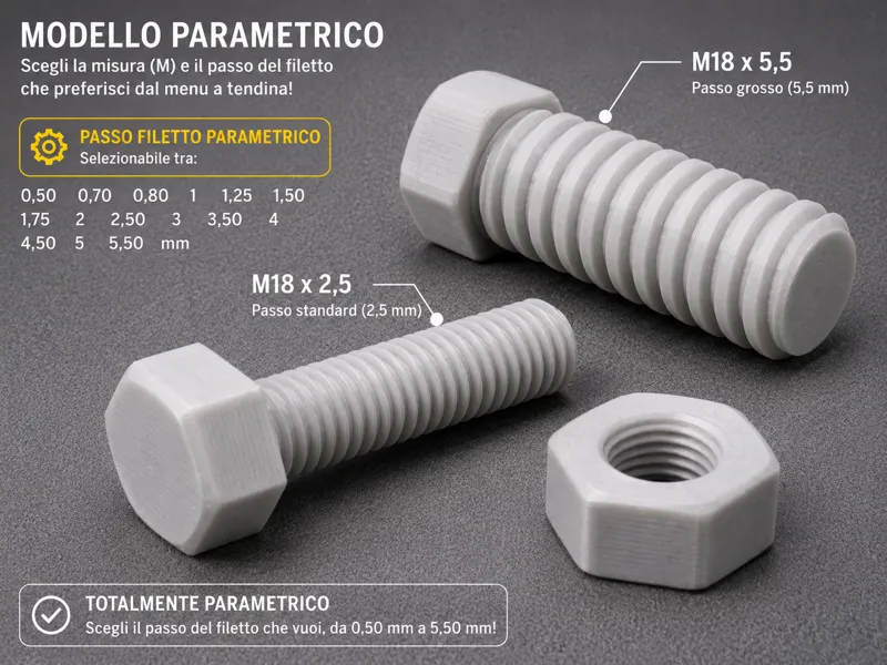 dadi e bulloni parametrici con filetto desiderato