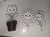 Black bordered flowers with one planter