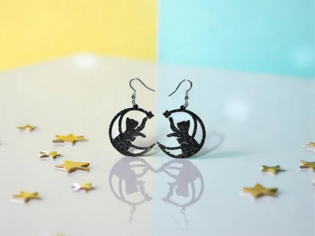 Cat under star earrings