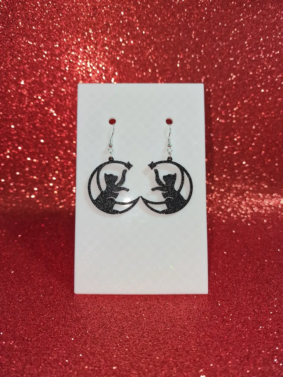 Cat under star earrings view 2