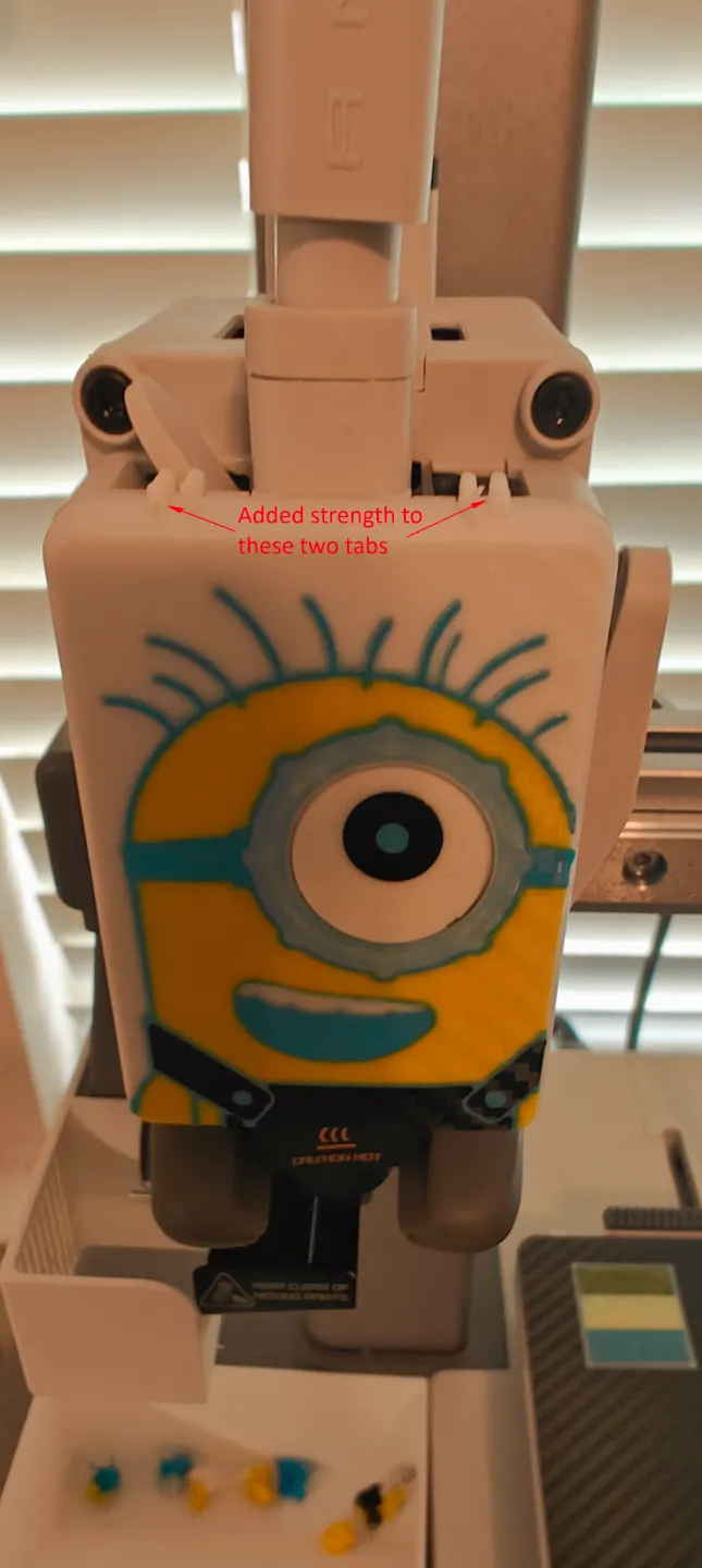 Minion on the front of the extruder