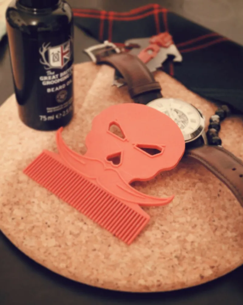 Badass Skull Moustache Beard Comb