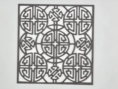Letrero o emblema decorativo: Asian Shou Symbol Lattice Square Stencil — referencia de MakerWorld