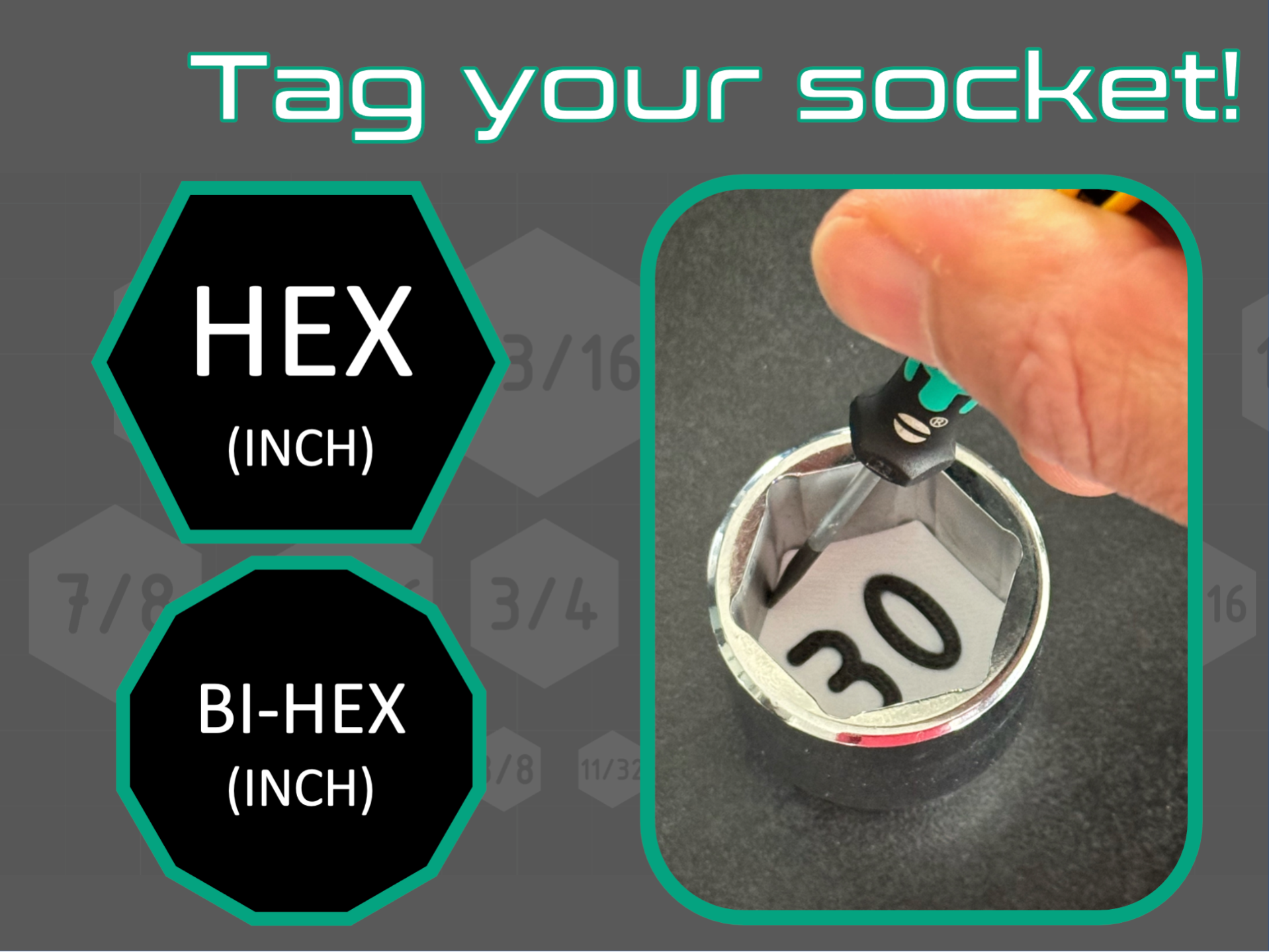 Hexagonal Socket Identification Tag/Label (INCH)