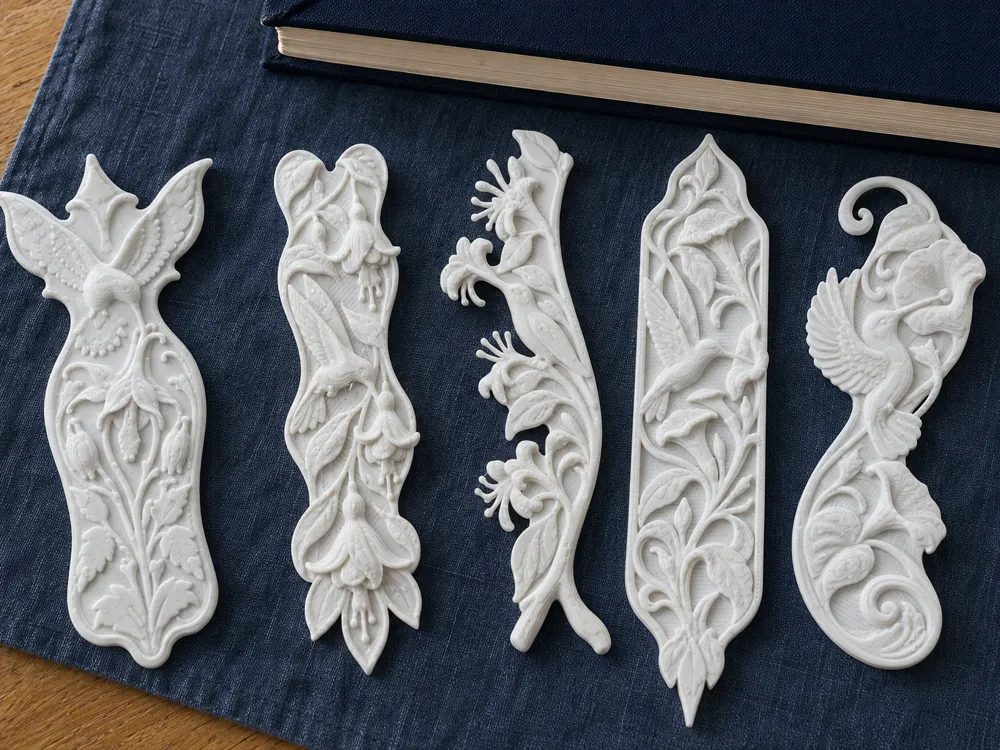 Accesorio de lectura: Hummingbird Bookmark Set – 5 Ornate Floral Designs. Referencia del modelo original.