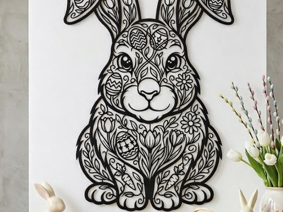 Elegant Floral Easter Bunny – 3D Wall Art