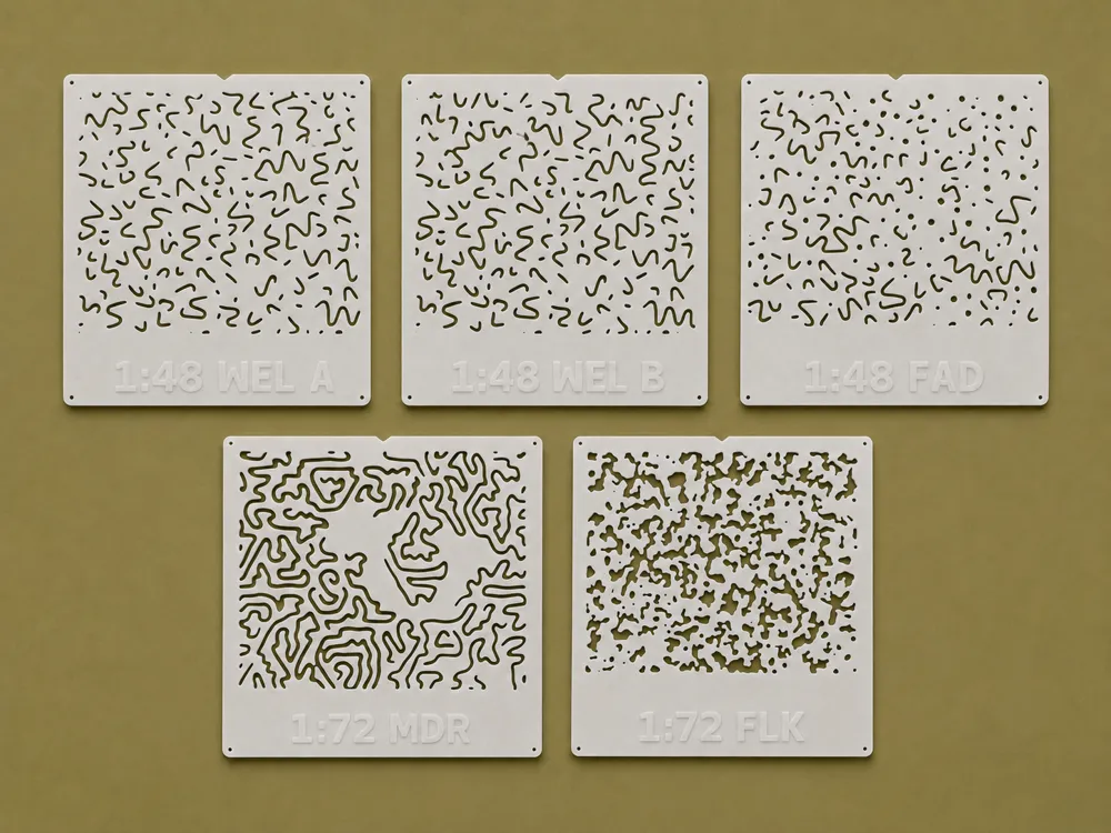 Modelo para impresión 3D: WWII Luftwaffe Wellenmuster Stencils 1:24–1:72. Referencia del modelo original.