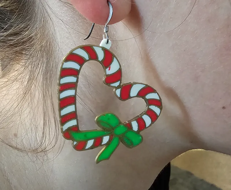 Christmas Candy Cane Heart Earring!