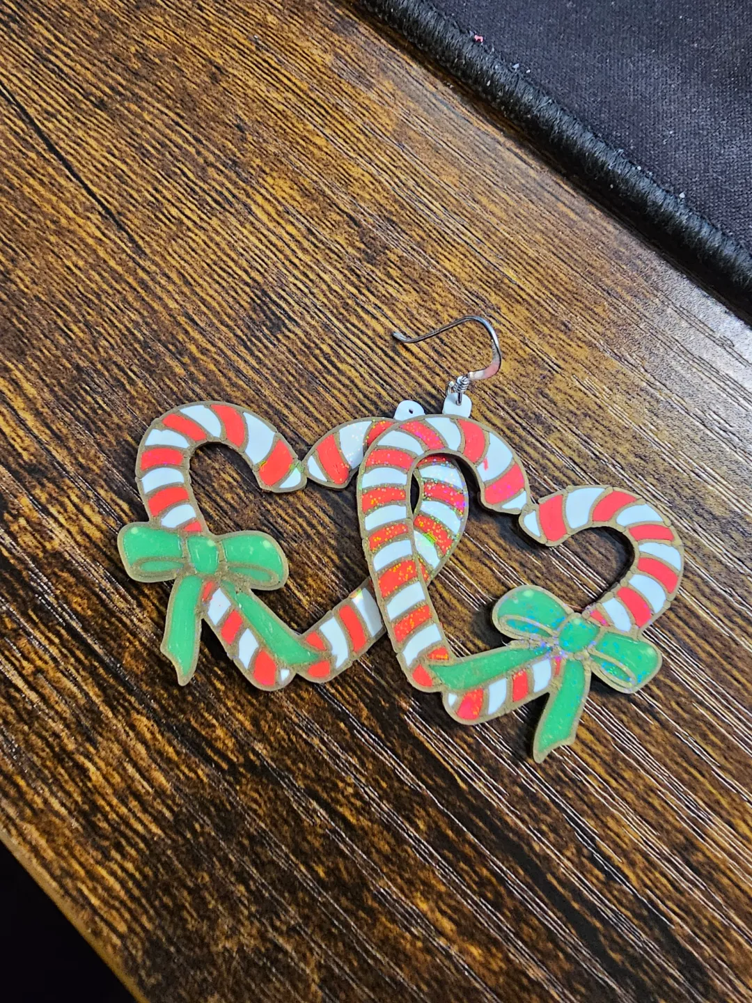 Christmas Candy Cane Heart Earring! view 2