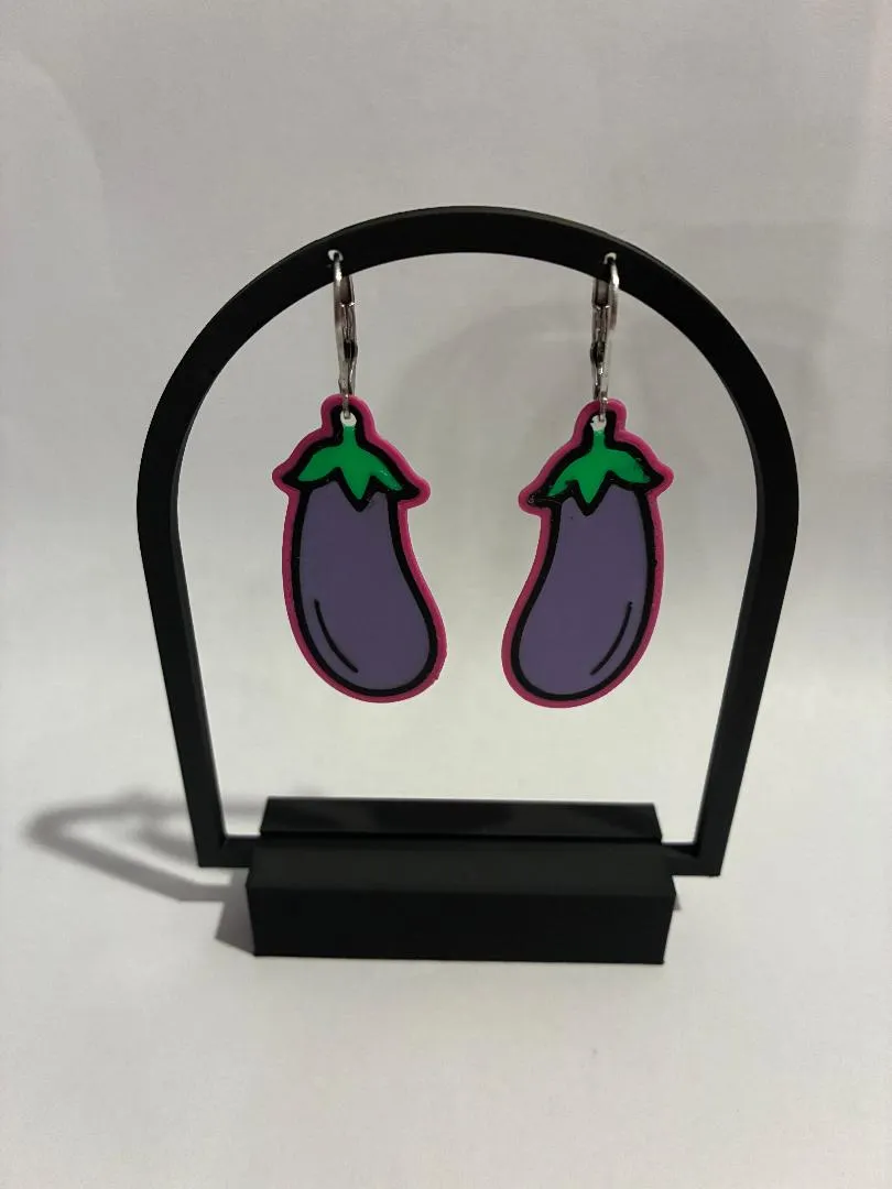 Eggplant earrings jewelry view 2