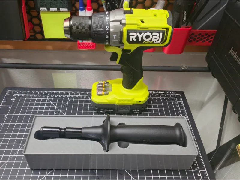 Ryobi Hammerdrill Grip Organizer - Gridfinity 2x7