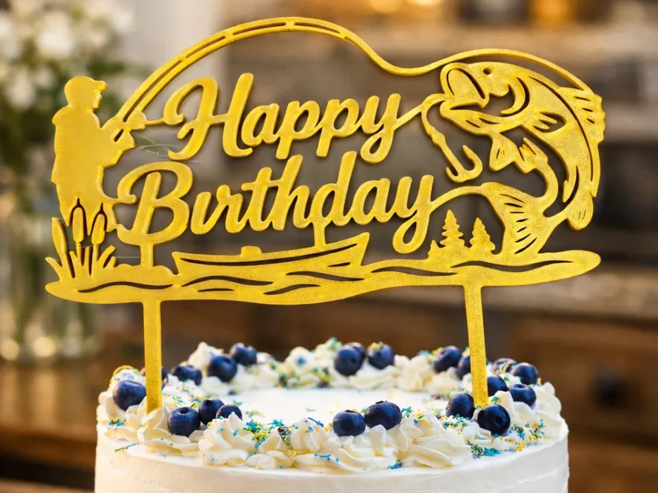 Décor de gâteau anniversaire pêcheur