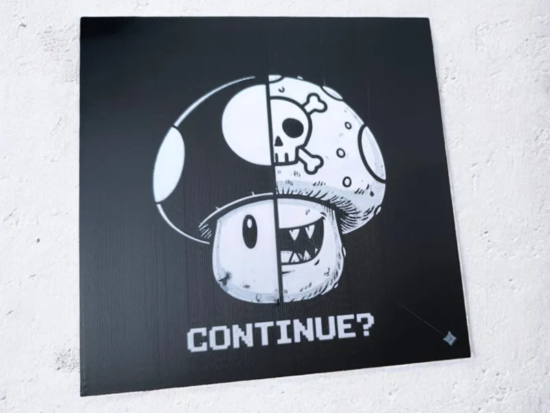 1UP or Game Over – Split Mushroom Wall Art