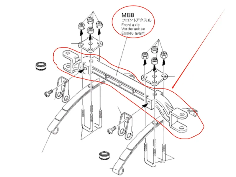 MB8 tamiya chassis front axle assembly only 