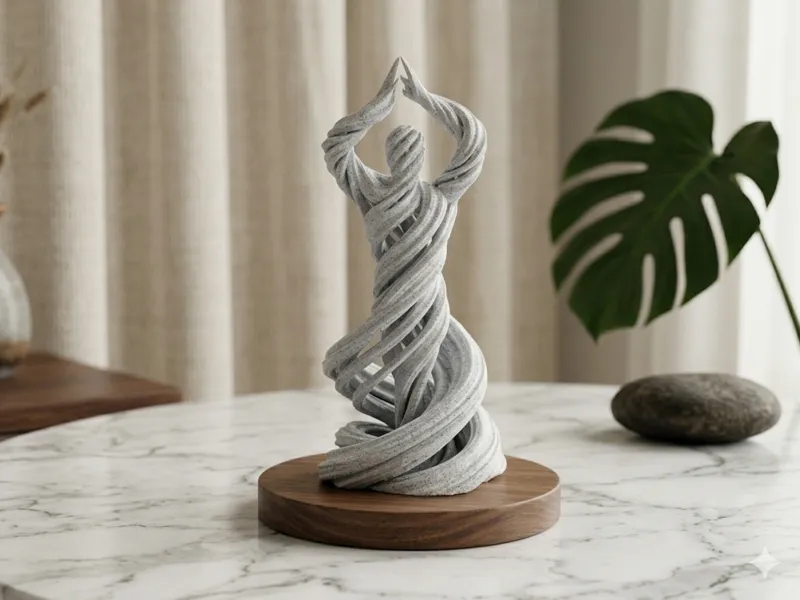 Scultura umana a spirale in posa zen