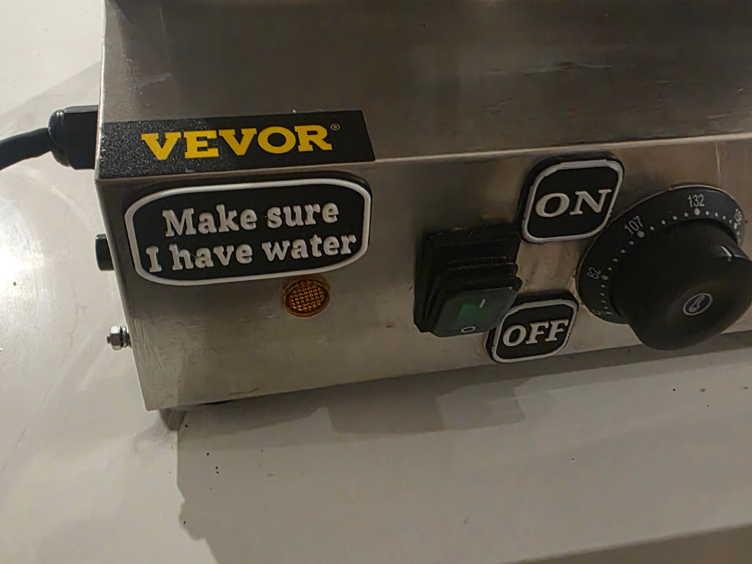 Make sure I have water sign for pretzel warmer