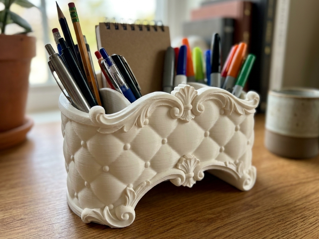 Baroque Tufted Desk Organizer & Stationery Caddy